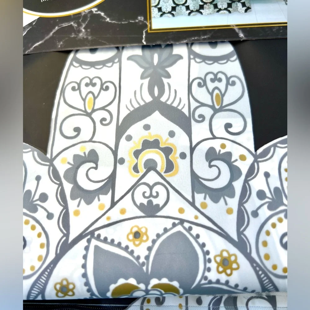 Hamsa Hands Design Peva Shower Curtain Black Gray Metallic Gold White Ornate